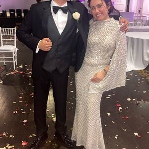 Missord Silver cape sleeve Sequin Gown